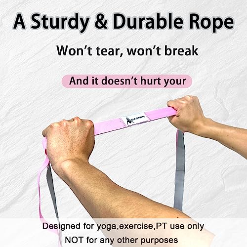 Stretching Strap Yoga Strap with Loops, Stretch Straps for Physical Therapy, Non-Elastic Exercise Strap for Pilates, Dance and Gymnastics with Workout Guide - color: Black+Pink/Light Gray