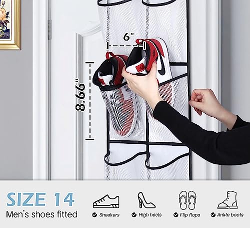 MISSLO Over The Door Shoe Organizer 12 Large Mesh Pockets Hanging Narrow Closet Door, White, 2 Pack - color: White