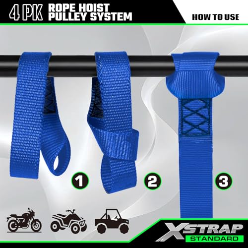 XSTRAP STANDARD Heavy-Duty 50 FT Reflective Rope Hoist Pulley System, Black | Metal Wheels Bearing 2000 LB Breaking Strength Block and Tackle Pulley System for Lifting Heavy Objects, with 2pcs Soft Loops - color: 50 Ft+Reflective Silver Black+2 Soft Loops