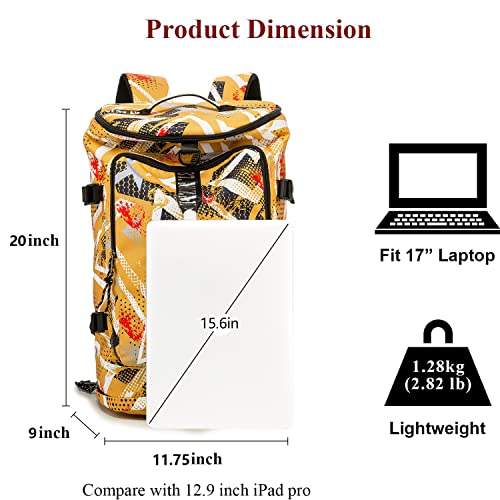 Gym Duffle Bag Waterproof black Laptop Backpack Suitable for Hiking, Fishing, Travel 40L Large Capacity Trendy Cool Lightweight Backpack for Men and Women - color: Yellow