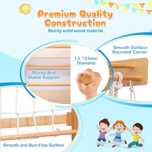 9-in-1 Indoor Climbing | All-in-One Wooden Home Playground with Rock Climbing Wall, Swings, Gymnastic Rings, Rope Ladder & More | Safe, Space-Saving Fitness & Fun for Family