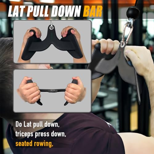 MARSAFIT Home Gym Fitness Rowing T-bar V-bar Pulley Cable Machine Attachment, Bicep Curl Tricep LAT pulldown Bar Back Strength Training Handle Grips LAT Pull Down Bar for Seat Row Workout - style: BTBAR 1909