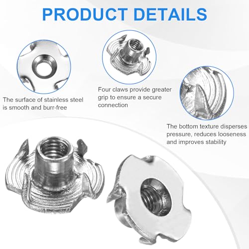 M METERXITY 10-Pack M5x7.7mm T-nut, 4-Pronged Tee Nut Threaded Insert | Stainless Steel, for Wood, Rock Climbing Holds, Furniture, Corrosion Resistant Fasteners - size: M5x7.7mm