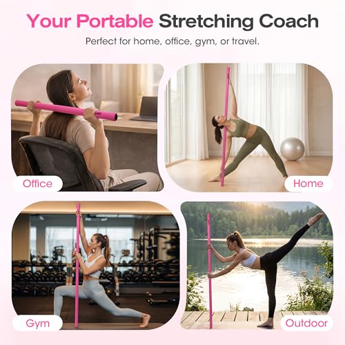 Yoga Stick, 58 Inch Mobility Stick with 3 Adjustable Lengths. Threaded Stable Alloy Steel Exercise Equipment for Stretching, Fitness, Posture Correction & Therapy - For Women & Kids at Home
