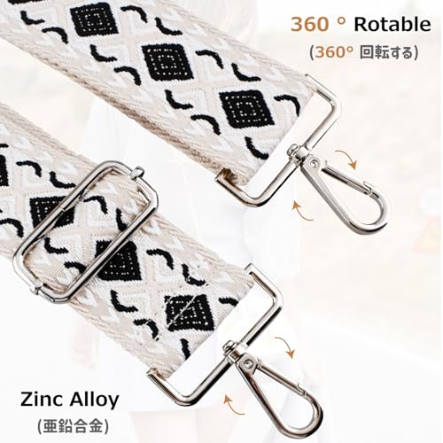 Wide Replacement Shoulder Strap Adjustable Crossbody Canvas Webbing for Messenger Bag Laptop Computer Bag - color: #3 - Black & White Rhombus