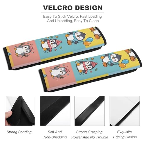 2PCS Penguin Cute Penguins Winter Animal Seat Belt Cover Breathable Seat Belt Cushion for Adults and Children, All Vehicles, Comfortable Driving - color: Pattern 675