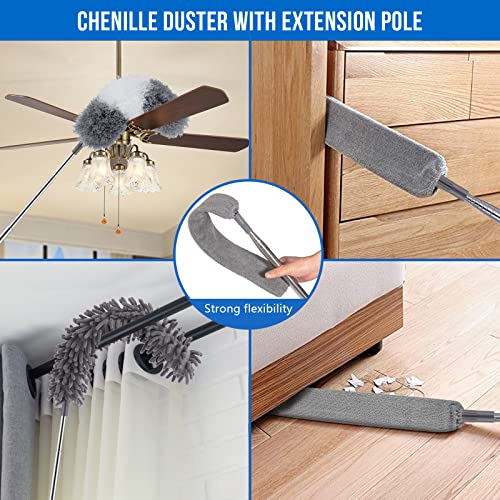 Dusters for Cleaning and Grout Brush with Long Handle Kit