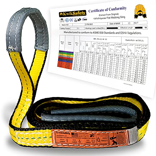 KwikSafety - Charlotte, NC - Mighty Sumo 1”x 4’ Poly Web Sling Lifting Strap Construction ASME OSHA / 3200lbs Vertical 2550lbs Choker 6400lbs Basket/Rigging Moving Towing Hoisting Gear - size: 1"X4' | 3200 lbs