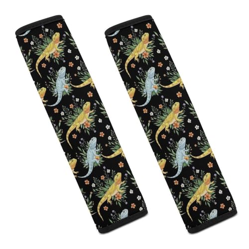 Soft Padded Car Seat Belt Pad for Child, Most Cars, 2 Piece Dark Bearded Dragon Botanical Lizard Wild Flower Seat Belt Cushion Comfortable Driving - color: Pattern 48