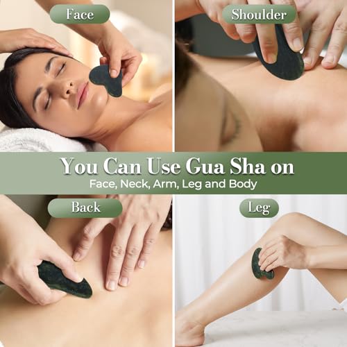 Gua Sha Facial Tools - Natural Jade Stone Guasha Tool for Face & Body,Massage Stick for Jawline Sculpting, Puffiness Reducing, Skin Care Gift, Anti-Aging Beauty Tool (Green Stone) - color: Green G