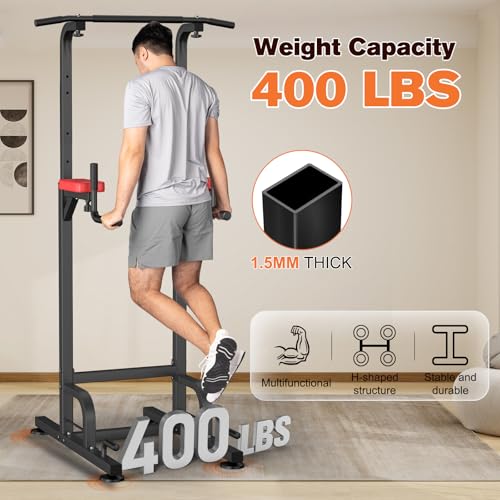 RELIFE REBUILD YOUR LIFE Power Tower Pull Up Bar Station Workout Dip Station for Home Gym Strength Training Fitness Equipment - color: RED