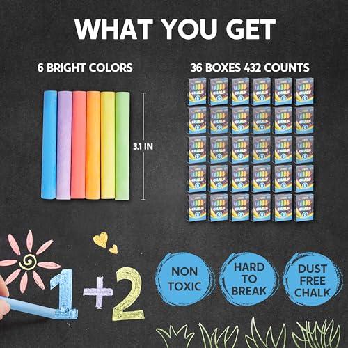 JOYIN 432 Counts Mini Chalk Set for Kids, Non-Toxic Mini Chalk for Boys Girls 3+, School Supplies for Teachers, Goody Bag Fillers, Sidewalk Chalk Party Favors (36 Boxes)