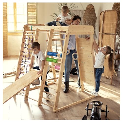 WEDANTA Wooden Swedish Ladder Wall Set – Kids Stall Bars for Exercise – Kids Swedish Gymnastic Wall Gym – Wood Stall Bar Gymnastics Playground – Best Gym for All Family - color: Akvarelka-mini