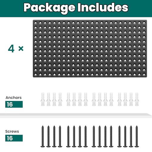 EVERHANGER Metal Pegboard Panels 24" x 12", Heavy Duty Steel Peg Boards for Garage, Pegboard Wall Organizer for Tool Storage and Organization, Black, 4 Pack - size: 4 Pack 24" x 12"