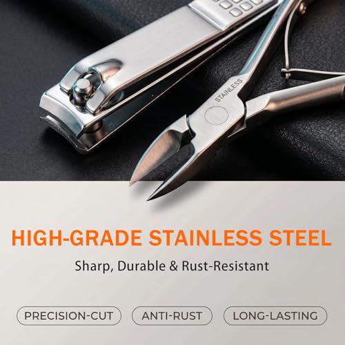 19 Pcs Stainless Steel Manicure Pedicure Kit - Professional Nail Clippers Set with Travel Case, Nail Care Grooming Tools for Men Women Fingernail Toenail Cutters Birthday Fathers Day Gifts - color: Black