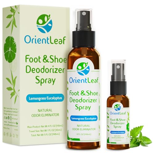 ORIENTLEAF Shoe Deodorizer Spray, Shoe Odor Eliminator for Smelly Shoes, Men, Women, Teenagers, 4 Fl Oz & 1 Fl Oz, Travel Essentials Refresher Spray, Eucalyptus Lemongrass