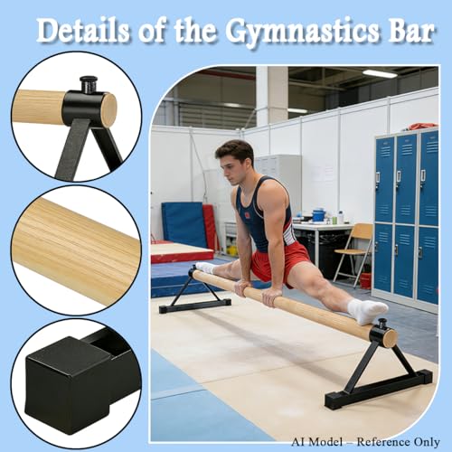 54" Gymnastics Pirouette Floor Bar, Wood Handstand Trainer Bars for Gymnastics Practice, Balance & Flexibility Training, Hardwood Ash with Steel Base for Home