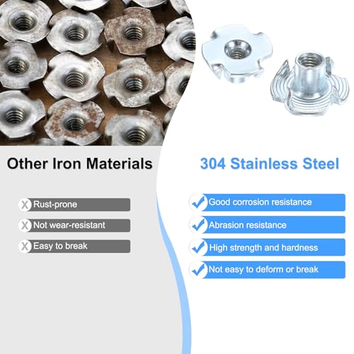 M METERXITY 100-Pack M4x8mm T-nut, 4-Pronged Tee Nut Threaded Insert | Carbon Steel, for Wood, Rock Climbing Holds, Furniture, Corrosion Resistant Fasteners - size: M4x8mm