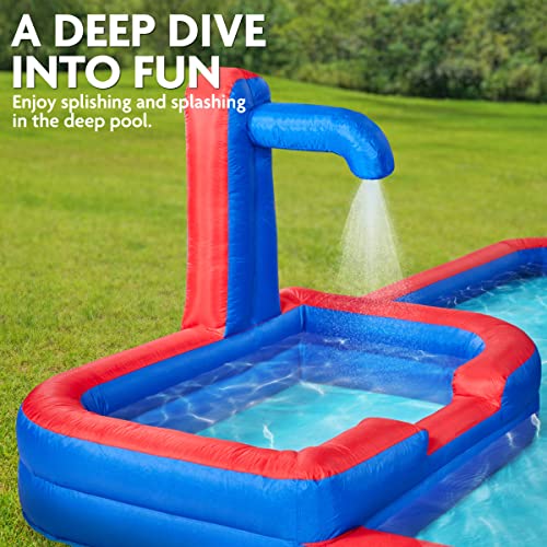 SUNNY & FUN Mega Climb N’ Go Inflatable Water Slide Park with Two Slides | Heavy-Duty Oxford Blow-Up Water Park for Kids Backyard with Deep Splash Pool, Air Blower & Carry Bag | Easy Setup & Drainage