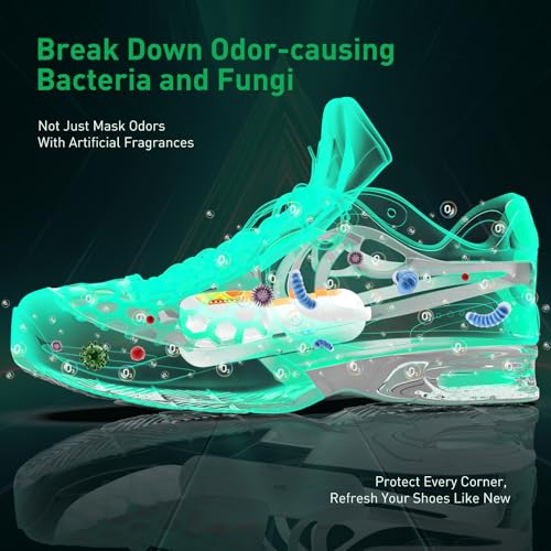 Chemical-Free Shoe Deodorizer for Sneakers, Work Boots & Gym Shoes, Rechargeable & Long-Lasting Shoe Freshener 2-Pack, Ozone Technology Shoe Odor Elimination, No Spray or Powder, Zero Residue