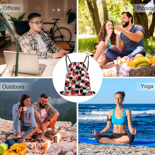 Theft Proof Drawstring Backpack Cinch Sack Water Resistant for Travel Camping Sports Equipment Men Women, White,Grey,Black And Red Irregular Geometric Bags - color: Picture (40)