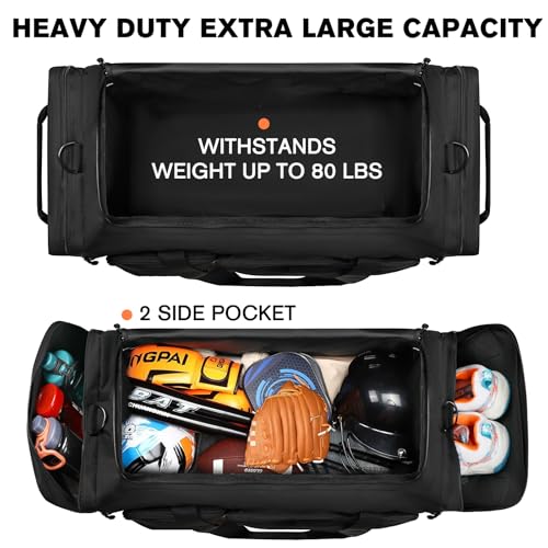 Goloni 130L Heavy Duty Large Duffle Equipment Bag,Catchers Gear Bag with Shoe Compartment,Baseball Duffle Bag - color: Black