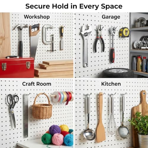 Pegboard Bins and Hooks Set, 4 Pack Open Front Storage Bins with 2 Inch Hooks, Fits 1/4" & 1/8" Pegboard, Heavy Duty Small Parts Organizer for Screws Nails Tools, Garage Workshop Wall Storage