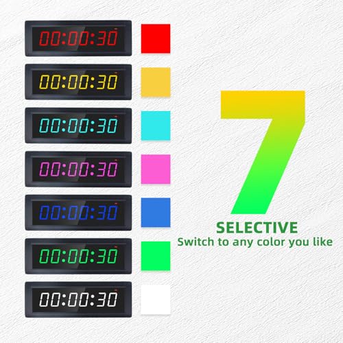 Gym Timer Clock with Remote Control & Push Button,7 RGB Color, Programmable Interval Timer, Countdown/Up Stopwatch,Wall Clock for Home Gym Garage,Portable Training Accessories(Battery) - style: battery