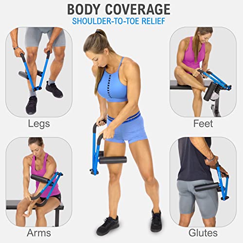DoubleUP Roller D5 Leg & Arm Massager, Metal Frame, 5 Rollers & Case, Blue | 3X Lever-Action Pressure Control. 5 Quick-Change Rollers + Storage Case. IT Bands, Calves, Quads, Hamstrings, Thighs, Arms. - color: Blue