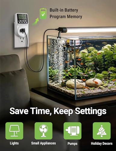 Techbee Indoor Digital Infinite Repeat Cycle Intermittent Outlet Timer Plug 24 Hour Programmable Timed Electrical Power Switch with Countdown Delay on Off Function for Lights and Appliances (2 Pack) - style: 2 Pack
