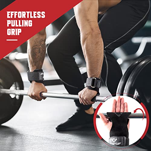 COFOF Weight Lifting Wrist Strap, Double Layer Leather Wrist Strap for Deadlift and Powerlifting, Adjustable Neoprene Padded Gym Workout Lifting Hooks (Pair) - color: Midnight Black