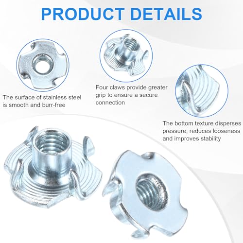 M METERXITY 100-Pack M6x9mm T-nut, 4-Pronged Tee Nut Threaded Insert | Carbon Steel, for Wood, Rock Climbing Holds, Furniture, Corrosion Resistant Fasteners - size: M6x9mm
