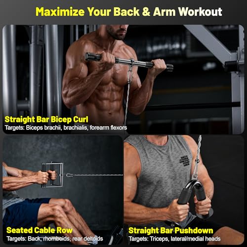Cable Attachments for Gym, LAT Pulldown & Cable Machine Attachment Set: V-Shaped Bar, Rotating Straight Bar, V Rotation Handle, Nylon Tricep Rope, Ankle Straps & Handles, Home Gym - size: Long Bar Set
