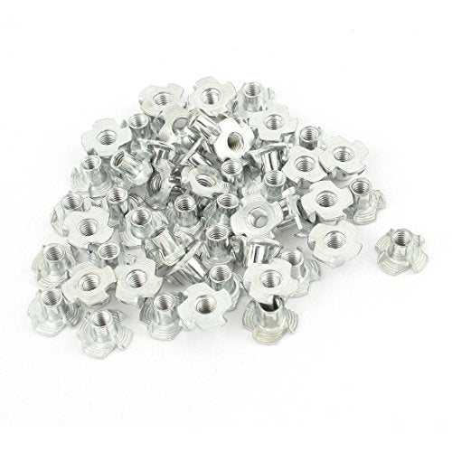 uxcell 50Pcs Carbon Steel Zinc Plated M5 x 8mm 4 Pronged Tee Nut T-Nut for Table Legs Rock Climbing Wall Woodwork Holds Wood Cabinetry