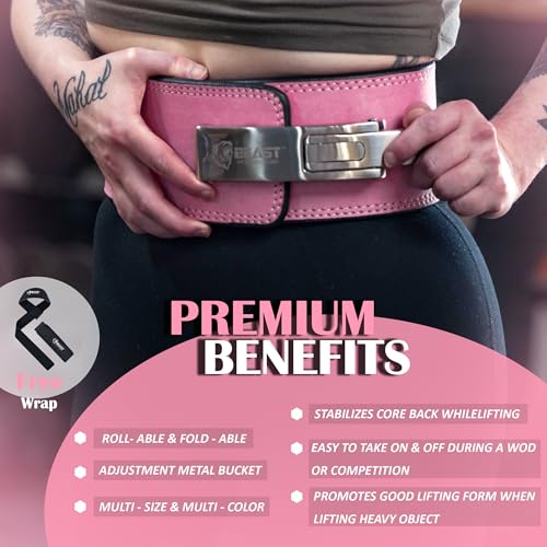 Beast Power Gear Weight Lifting Belt Lever Buckle 10MM 13MM Thick & 4 Inches Free Strap Weightlifting, Powerlifting, Deadlifts, Squats Men Women - color: Solid Pink, size: Large