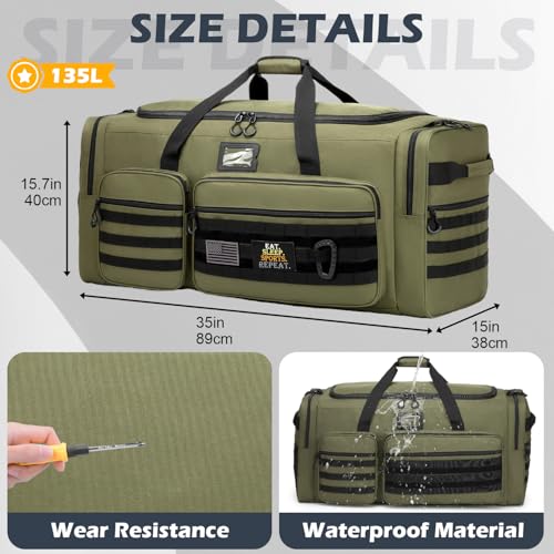 135L Extra Large Duffle Bag, Heavy Duty Sports Gym Travel Duffel Bag | for Basketball, Baseball, Hockey, Football, Helmets, and Pads - color: Green