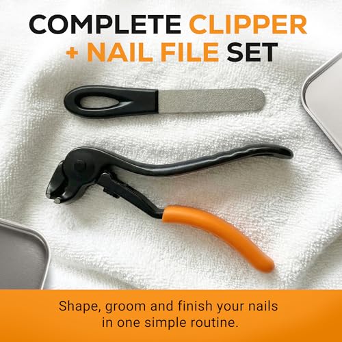 EZPIK Thick Toe Nail Clippers for Seniors with Nail File Set, Ergonomic Nail Cutter with 4.8” Long Handle, Angled Head & Stainless Steel Blades, Comfortable Toenail Clippers for Weak & Arthritic Hands