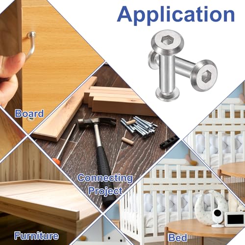 PATIKIL M8x8mm Hex Chicago Screws 10x50mm, 5Pcs 304 Stainless Steel Metric Hex Drive Socket Cap Binding Post Screw Posts for Scrapbook Leather Belt Album Furniture Repair, Silver - size: M8x8mm, 10x50mm