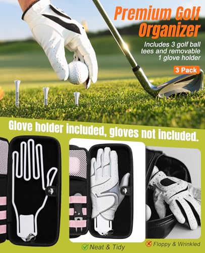Rhino Valley Golf Glove Holder Case, Golf Accessories Organizer Bag with Glove Shaper for Phone, Gloves, Balls, Tees, Markers, Divot & Repair Tools, Gifts for Golfers Men Women - style: Golf Glove Case- White