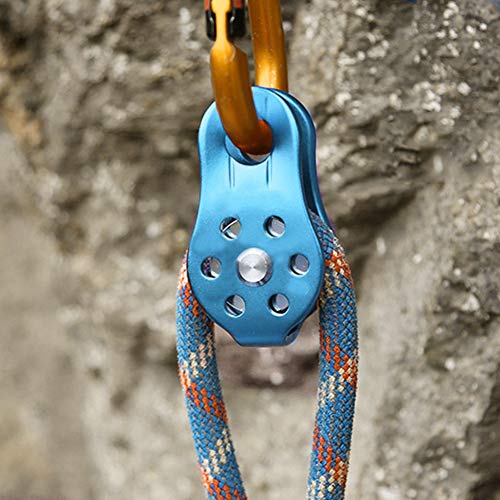 26KN Climbing Pulley, Fixed Plate Aluminum Alloy Rope Pulley Small Pulley System for Heavy Duty, Climbing, Zipline, Hauling Outdoor Activity - color: Blue