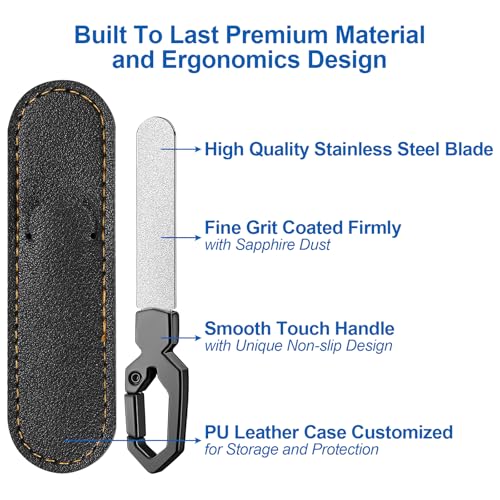 Metal Nail File with Keychain Handle, Stainless Steel Double-Sided Grit Fingernail File with Leather Case, Portable Nail Filer for Home, Travel & Gift Use - size: 2 Pack 3.6 in Gunmetal Keychain