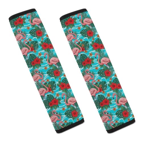 2 Pack Hawaiian Pink Flamingo Flower Seat Belt Shoulder Pad Universal Soft and Comfortable Seat Belt Covers Cushion for Kids, Most Cars, Comfortable Driving - color: Pattern 85