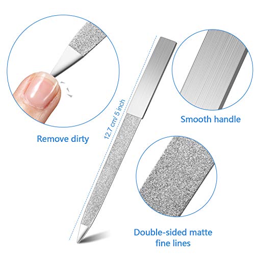 Mudder 6 Pieces Diamond Nail File Stainless Steel Double Side Nail File Metal Buffer Women Men Fingernails Toenails Manicure for Salon and Home, Silver(5 Inch) - size: 5 Inch (Pack of 6)
