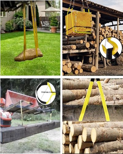 2 Pack 1 "x6' Lift Sling Straps Reinforced Loops 1 inch 6 Feet Tree Saver Strap 8000 Pound Capacity, Lifting Straps for Hoist, Winch Straps Yellow