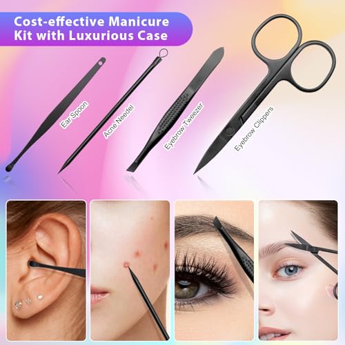 CGBE Nail Clippers Set, 12pcs Stainless Steel Nail Kit for Men, Manicure Set Pedicure kit for Mens Gifts - Black - color: Black-12pcs