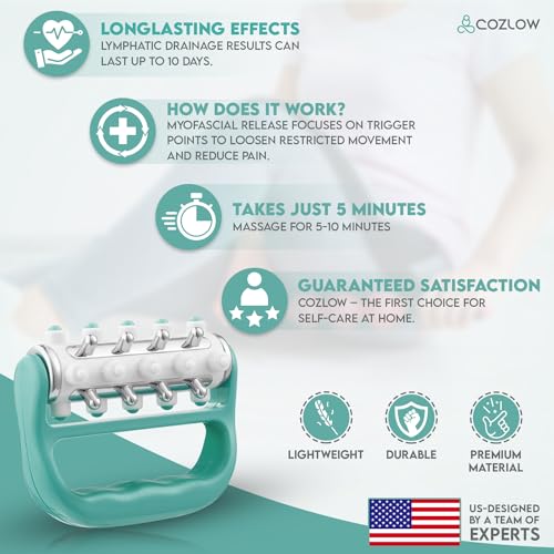 COZLOW - MyoRelease Lymphatic Drainage Massager - Green - Handheld Fascia Release + Scar Tissue Massage Roller for Shoulder, Neck, Belly, Thigh, Leg, Back, Glutes - Helps Reduce Cellulite Appearance - color: Green