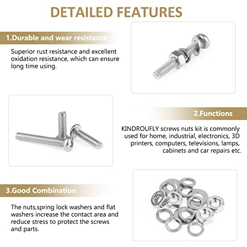 542 Pieces M3 x 6/8 /12/16 /20/25 /30mm Phillips Pan Head Machine Screws Nuts Washers Assortment Kit, 304 Stainless Steel, Fully Machine Thread - size: M3, style: Phillips Pan Head