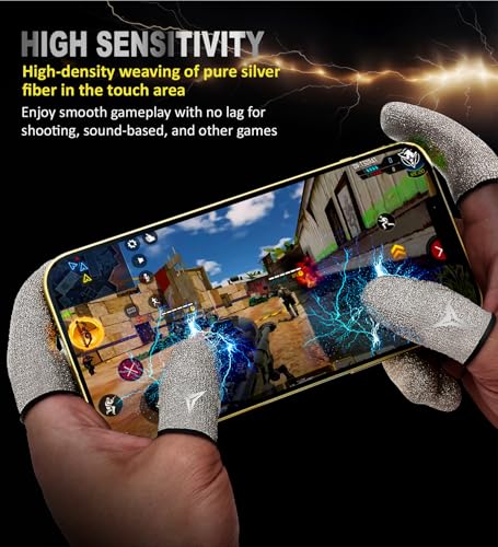 Longer Size for 5 Fingers, No More Slipping,Professional Pure Silver Fiber Finger Sleeves for Mobile Gaming– Maximum Touch Sensitivity, Anti-Sweat,6 Pack (M) - size: M