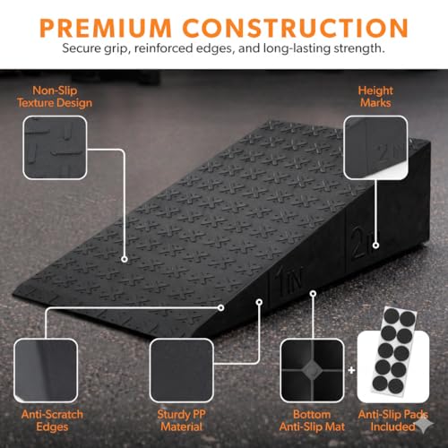 Non-Slip Squat Wedge Block, 2 Pack, Heel Elevated Design | 16 degree incline, durable PP material, calf and ankle stretch, anti-slip pads, includes carry bag