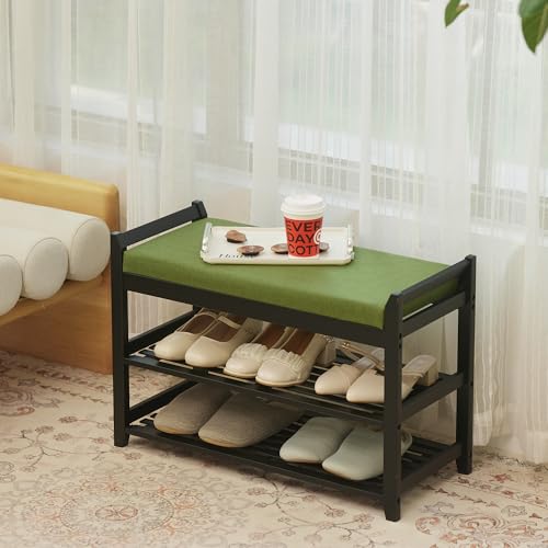 PETKABOO Shoe Rack Bench with Storage 27.6 in, Black Shoe Storage Bench with Cushion for Entryway, Hallway, Bedroom, Living Room - color: Black, style: 28 in